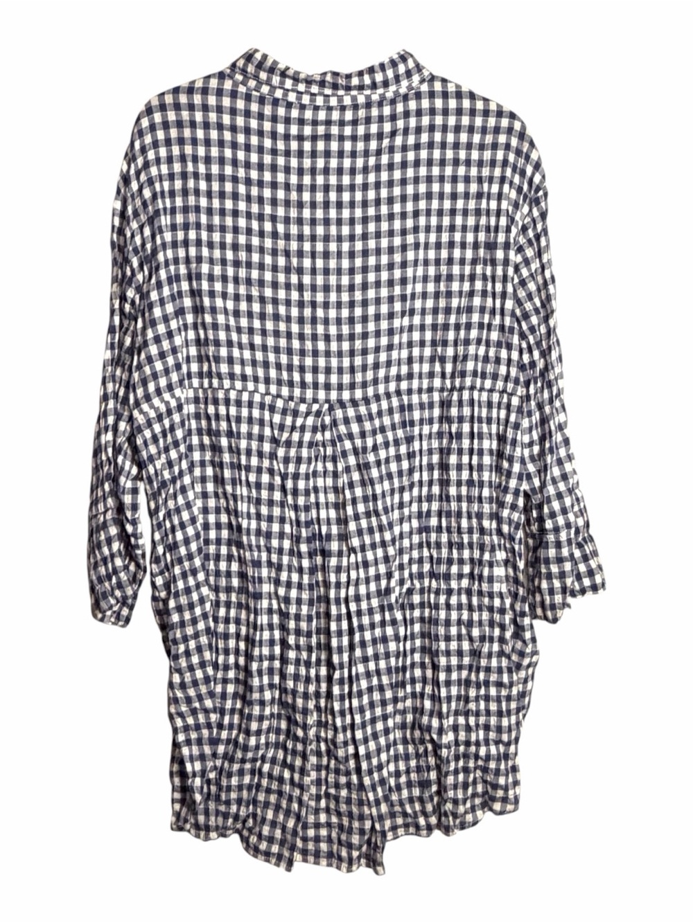 Cut Loose Womens M Blue White Gingham Crinkle Button-Up Tunic Top Lagenlook - Picture 2 of 9
